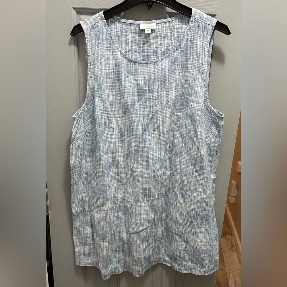 J. Jill Pure Jill 100% Linen Wrap Tunic Blue & White print Sz Medium